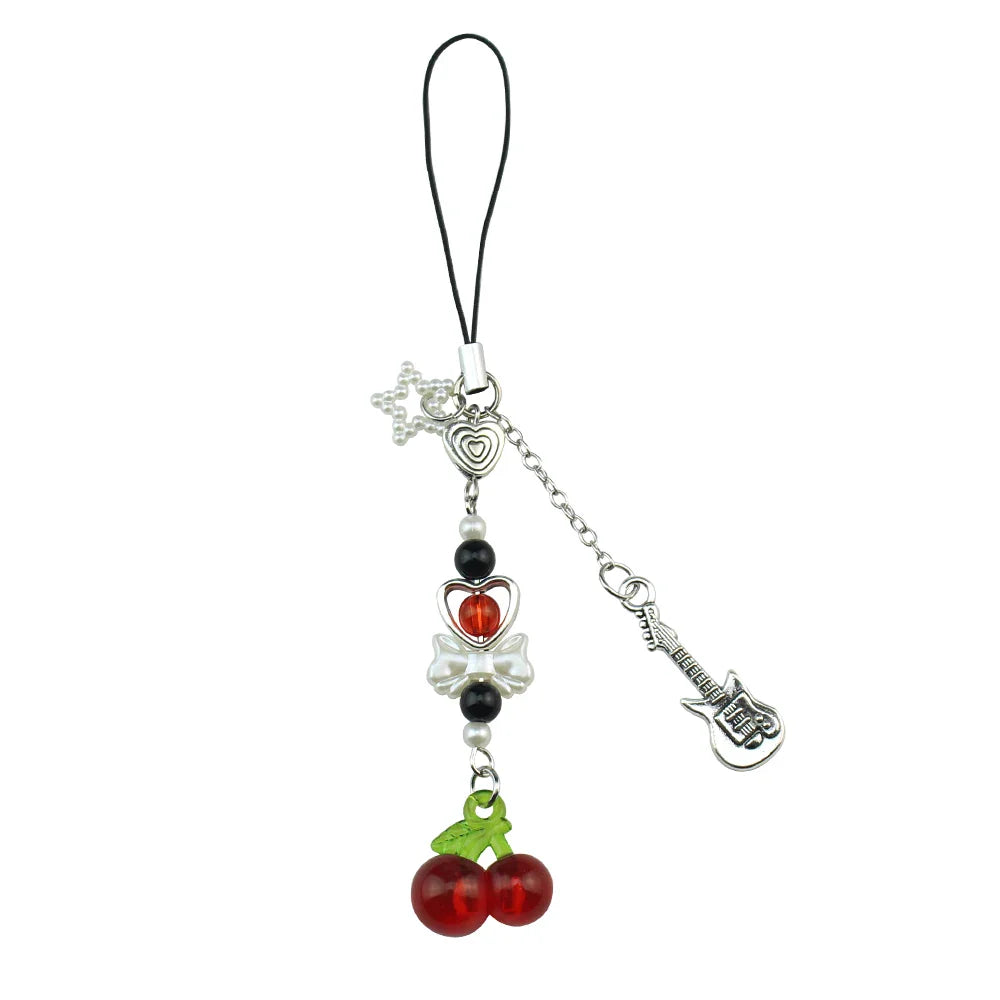 Ai Yazawa Nana Anime Heart & Strawberry Phone Charm Keychain – Y2K Handmade Jewelry