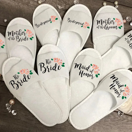 Bridal Party Slippers – Bride, Bridesmaid, Maid of Honor, Mother of Groom Gift for Wedding, Bachelorette, & Bridal Shower