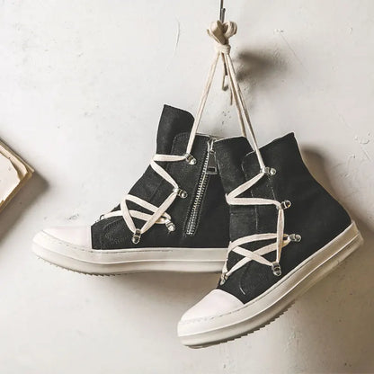 Owens 2025 Sneakers – Women & Men Casual Lace-Up Canvas High-Top Shoes with Thick Sole, Trendy Punk Style