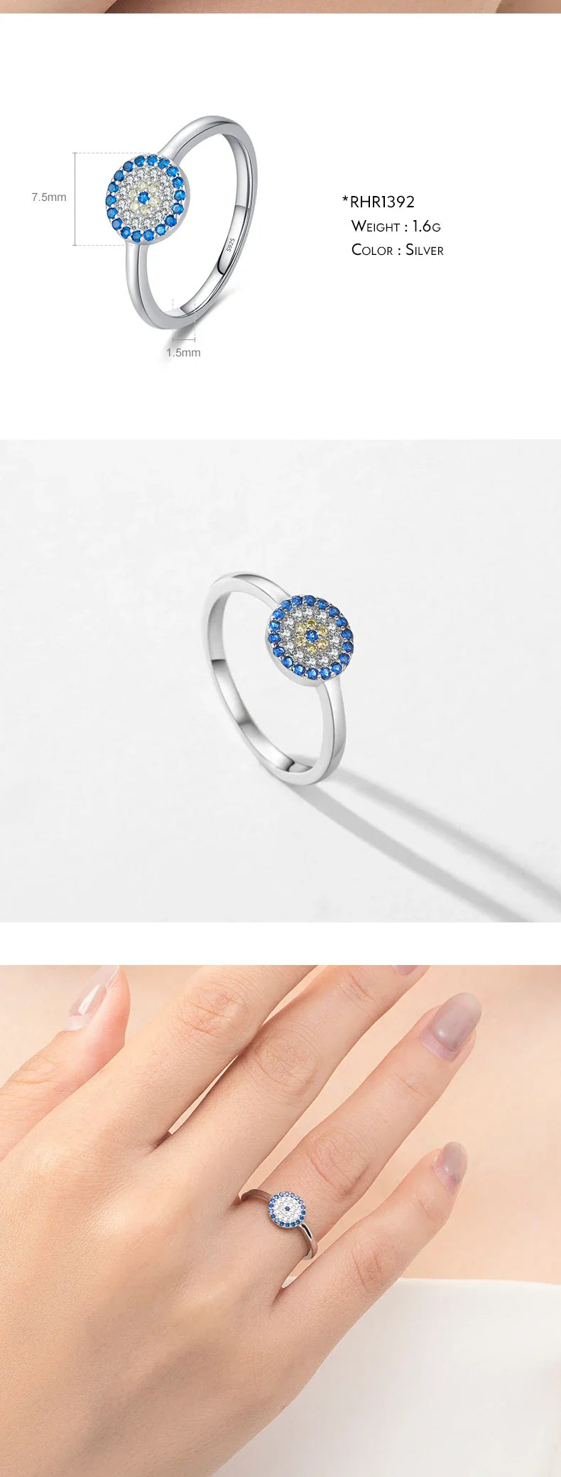 MODIAN 925 Sterling Silver Blue Ghost Eyes Ring — Sparkling Cubic Zirconia for Women