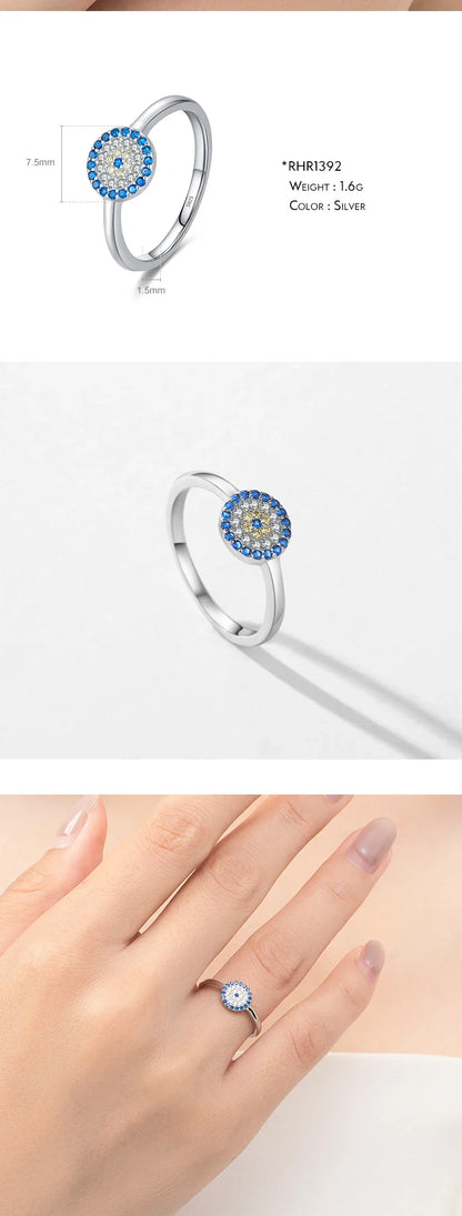 MODIAN 925 Sterling Silver Blue Ghost Eyes Ring — Sparkling Cubic Zirconia for Women