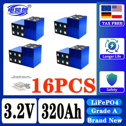 320Ah LiFePO4 3.2V Rechargeable Battery — 8000 Cycles for DIY 12V/24V/48V Caravan, Marine & Solar Energy Systems