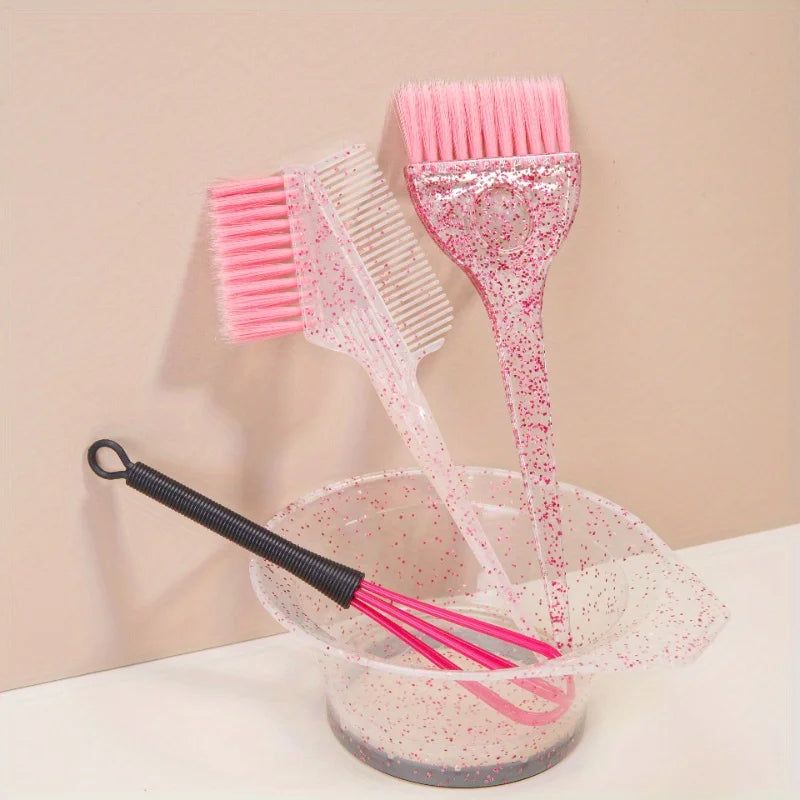 4pcs Hair Styling & Highlight Dyeing Set – Sparkling Comb, Oil Brush, Single-Sided Soft Hair Pearl Dyeing Brush