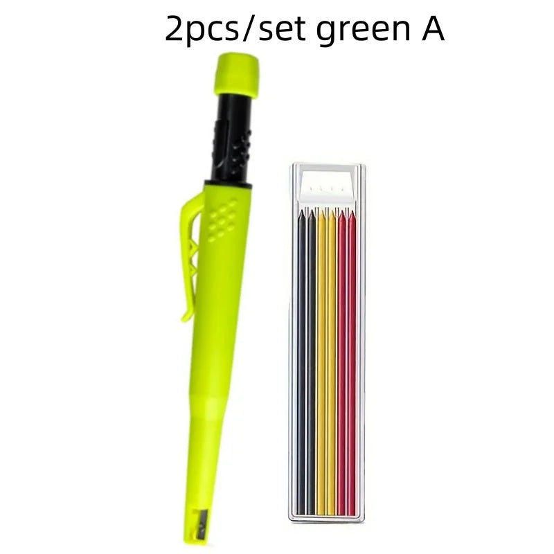 Solid Carpenter Pencil Set — 2.8mm Mechanical Pencil Marker with Built-In Sharpener for Woodworking, Construction, and Architecture