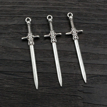 10pcs Antique Silver Sword Charms - DIY Jewelry Making Pendants Necklace Craft Accessories Findings