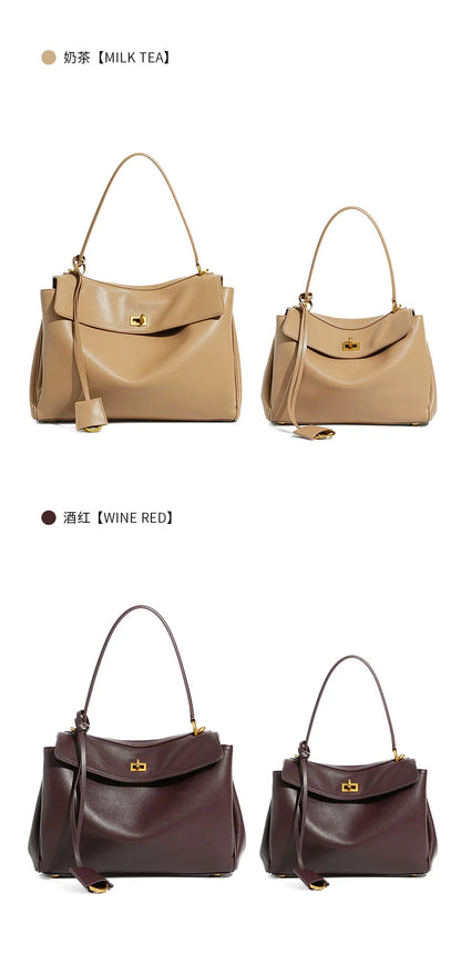New Rodeobag Leather Kelly Bag — Women’s Large Capacity Fashion Handbag with Advanced Lock, High-End Underarm Bag