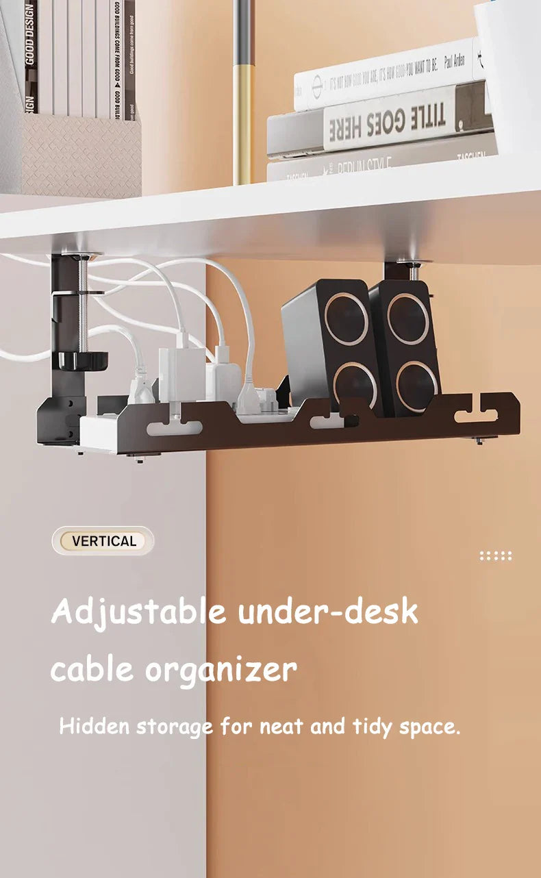 Telescopic Under-Desk Storage Rack – Metal Cable Management Tray for Home and Office, No-Punch Wire Organizer