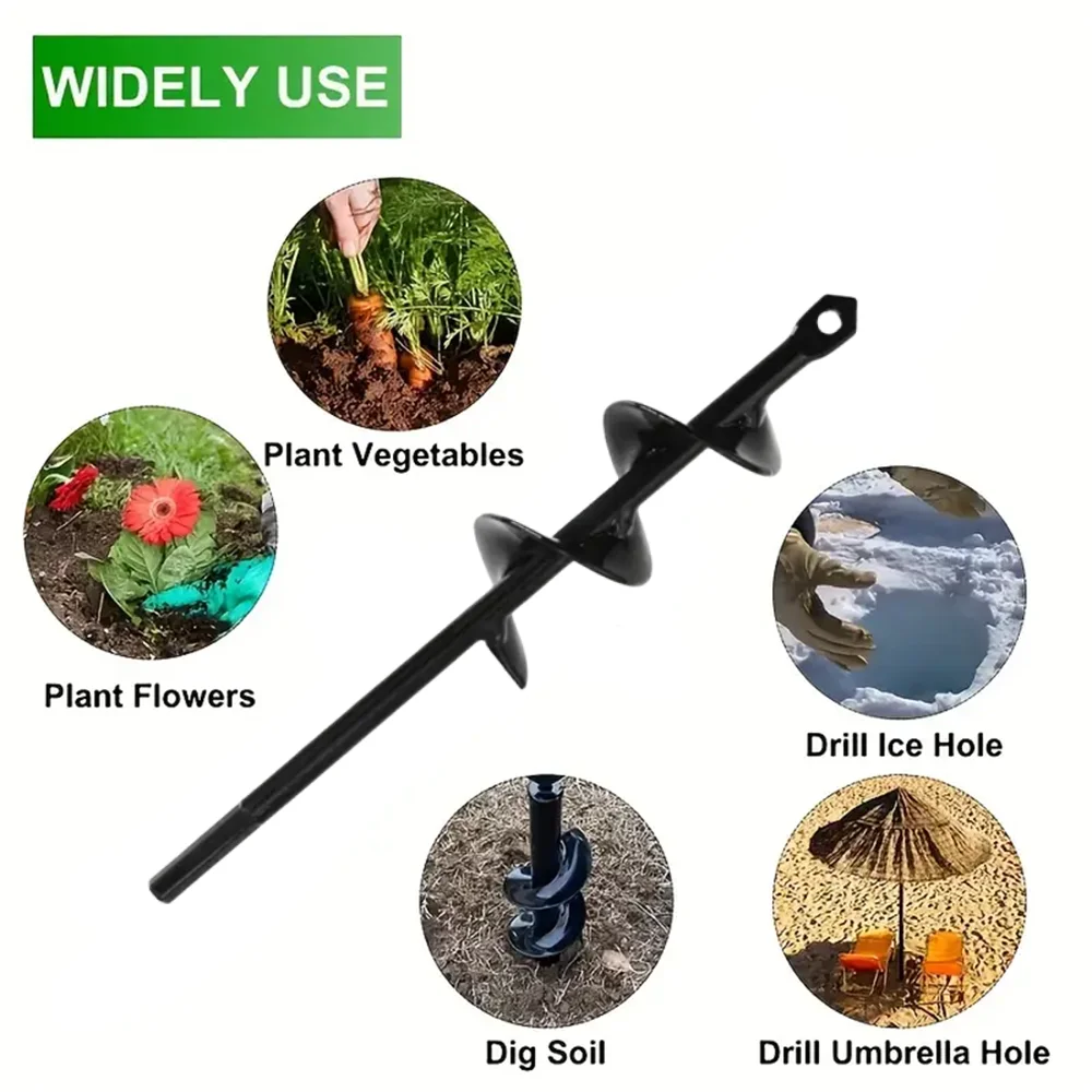 Garden Auger Spiral Drill Bit – 3/8" Hex Drive Soil Digger Tool for Planting Holes and Loose Soil