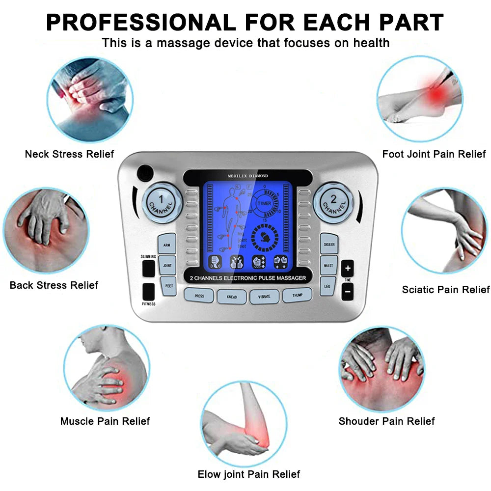 12 Modes Digital Electric Pulse Massager – TENS EMS Muscle Stimulator for Pain Relief & Body Therapy