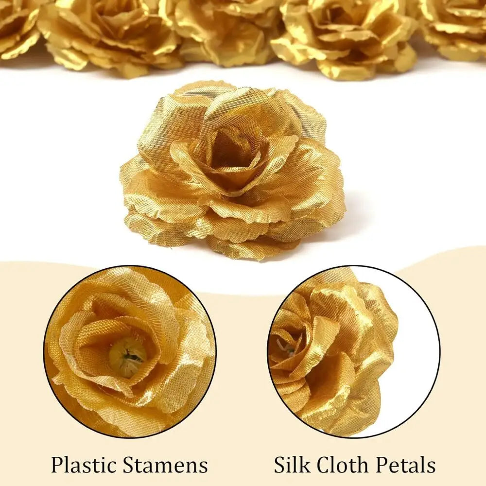 25pcs Artificial Gold Silk Roses — Faux Rose Flower Bouquets for Wedding & Party Decorations