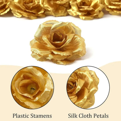 25pcs Artificial Gold Silk Roses — Faux Rose Flower Bouquets for Wedding & Party Decorations