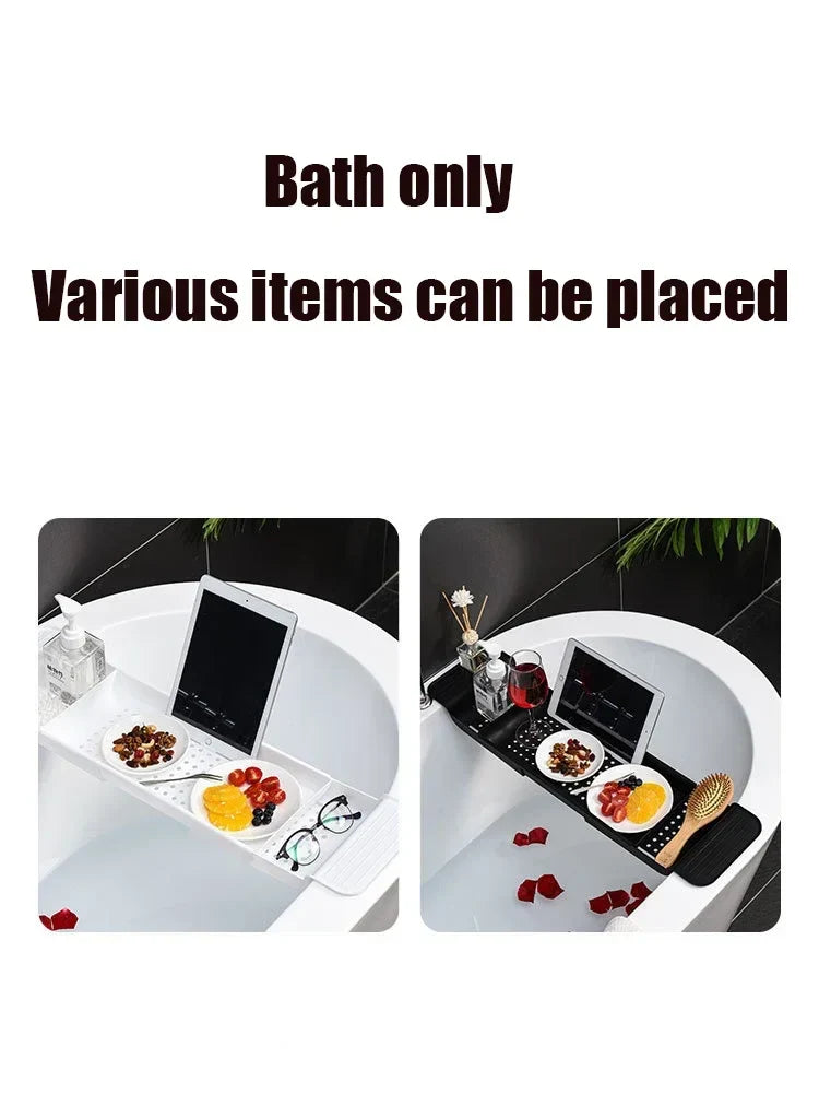 Extendable Bamboo Bathtub Shelf – Bathroom Tray & Shower Caddy for Towel, Book & Storage Organizer