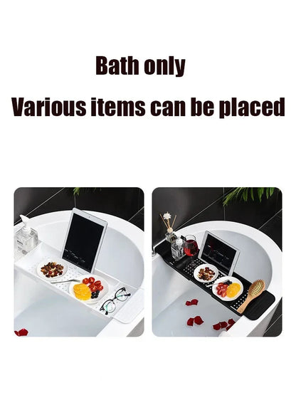 Extendable Bamboo Bathtub Shelf – Bathroom Tray & Shower Caddy for Towel, Book & Storage Organizer
