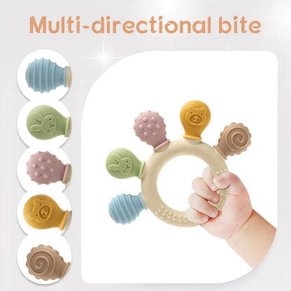 Multicolor Silicone Baby Teething Ring – Handheld Teether Toy for 0-12 Months, Chew Beads Sensory Gum Relief Soother