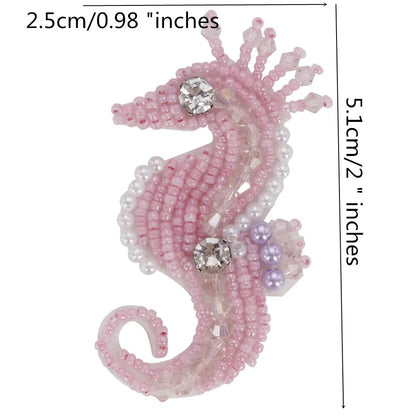 Marine Series Rhinestone Patches - Handmade Shell Starfish Seahorse Leaf Beaded Sewing Appliques for DIY Clothing