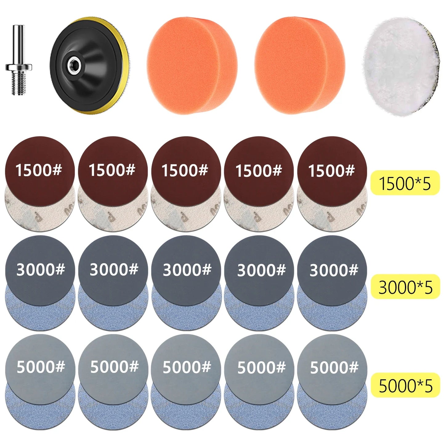 3-Inch Headlight Repair & Restoration Kit — Car Polishing Disc with Auto Waxing Sponge and Sandpaper for Detailing
