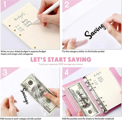 2023 Budget Planner – A7 Cash Envelope Savings Binder with 6 Holes for Financial Management, Loose-Leaf Notebook Organizer
