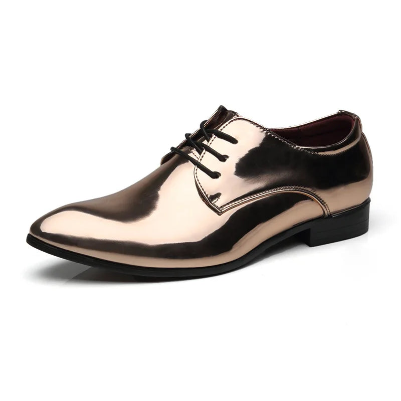 Fashion Patent Leather Men’s Wedding Oxfords - Designer Pointed Toe Dress Shoes Gold Blue Red White Sizes 37-48