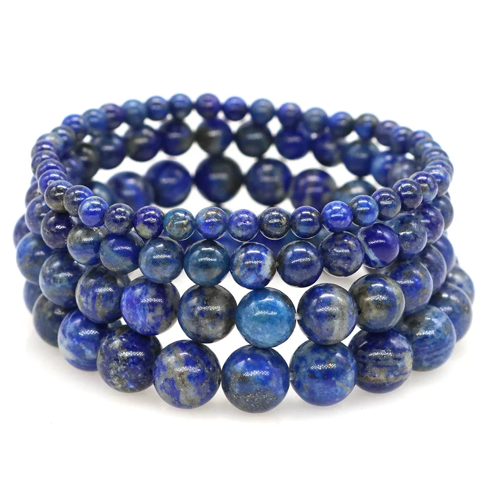 Natural Stone Beaded Bracelet for Men & Women – Healing Crystal Lapis Lazuli Quartz Elastic Couple Jewelry Bangle Bracelet