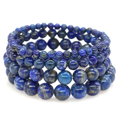 Natural Stone Beaded Bracelet for Men & Women – Healing Crystal Lapis Lazuli Quartz Elastic Couple Jewelry Bangle Bracelet