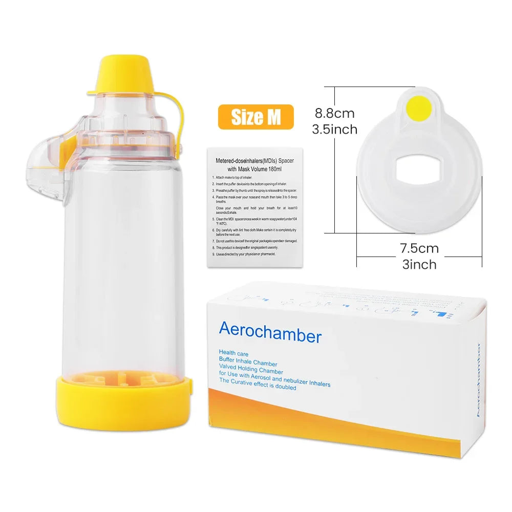 Asthma Inhaler Spacer & Nebulizer — Adult, Child, and Baby Aerosol Compressor with Mist Storage Bottle, Mask, and Tank Cup