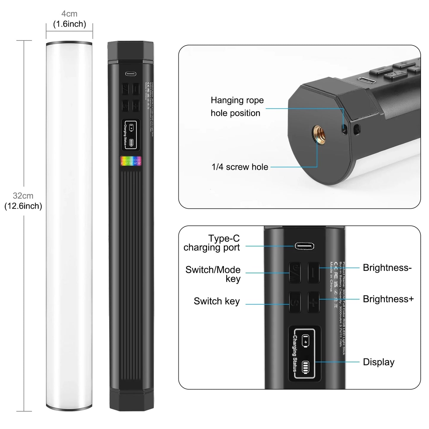 PULUZ RGB LED Light Wand 17cm/30cm – Magnetic Handheld Full Color Fill Stick Light for Photography & Video Shooting