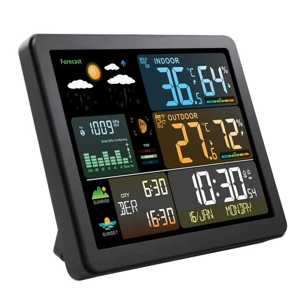 Digital Weather Station Clock - Indoor/Outdoor Temperature & Humidity Meter with Weather Forecast Wireless Table Clock