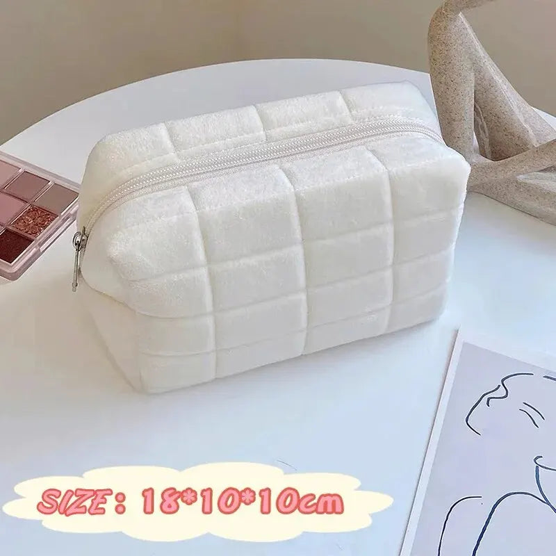 Solid Fur Cosmetic Storage Bag – Large Women’s Zipper Makeup Organizer Handbag, Stationery & Travel Toiletry Case