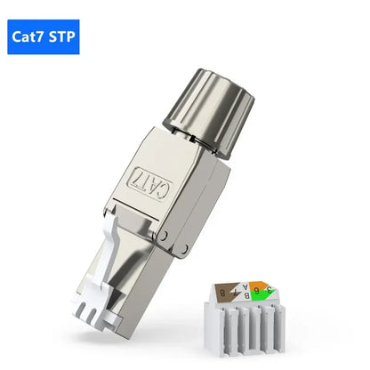Cat6A/Cat7 RJ45 Connector — UTP/STP Toolless Network Plug | Shielded PoE Ethernet Modular Male Adapter