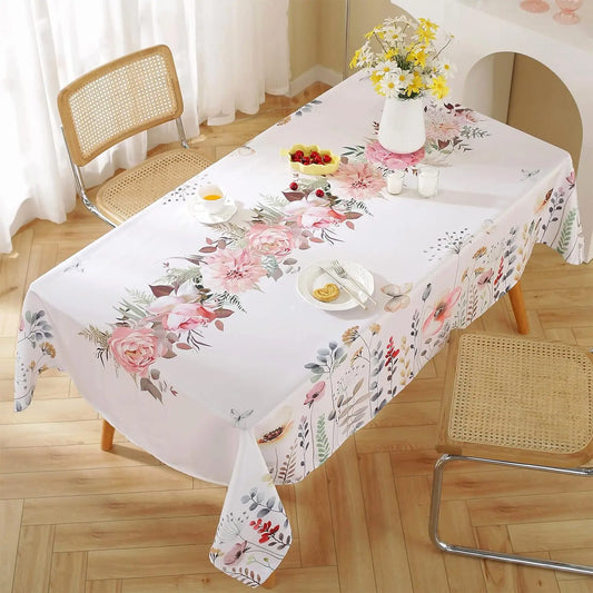 Spring Watercolor Wildflower Rectangle Tablecloth – Waterproof Polyester Table Cover for Kitchen, Wedding & Party Decor