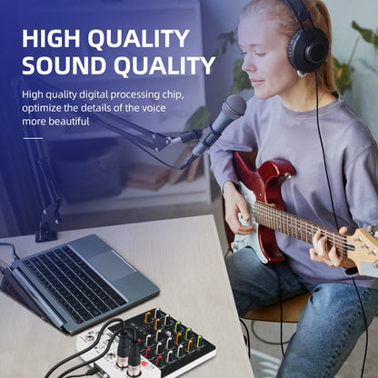 V4 4-Channel Audio Interface Mixer — USB & Bluetooth with 48V Phantom Power, Effects & Recording
