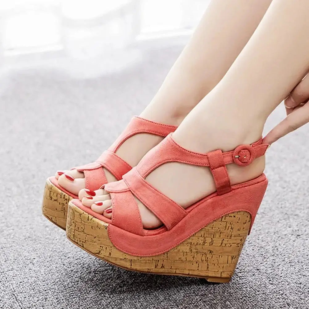 Women’s Summer White Wedge Sandals – 12CM Buckle Strap Platform Dress & Dancing Shoes