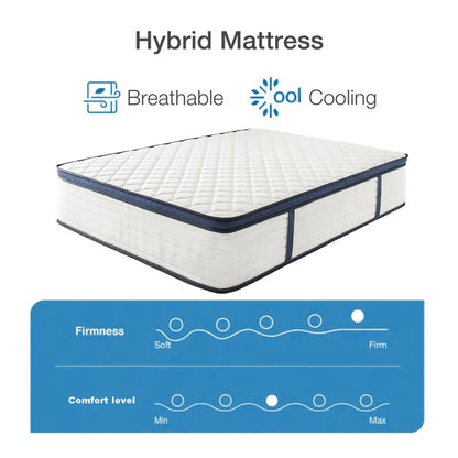 Queen Size Gel Memory Foam Hybrid Mattress — Medium Firm Comfort with Pressure Relief & Motion Isolation, Mattress in a Box