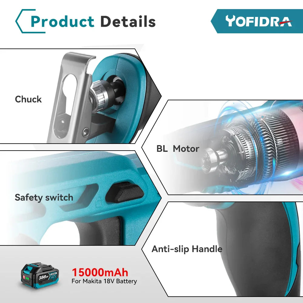 YOFIDRA 3000W Brushless Reciprocating Saw — 4-Blade Multifunction Metal, Wood & Pipe Cutter for 18V/21V Battery