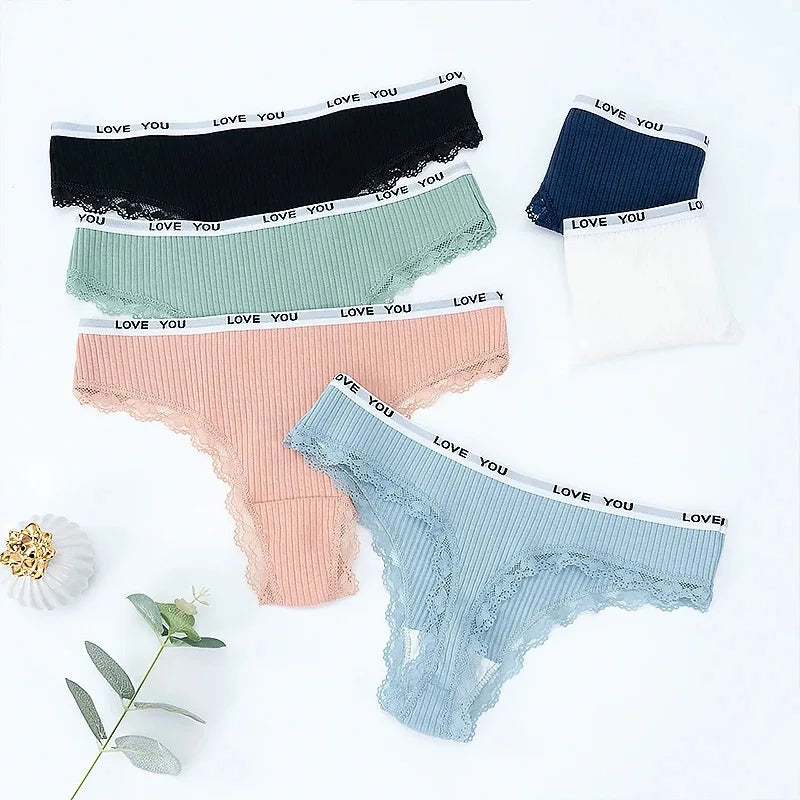 3Pcs Lace Thong Set - Women’s Low Waist Sexy Tanga Cotton Panties, T-Back Lingerie Underwear