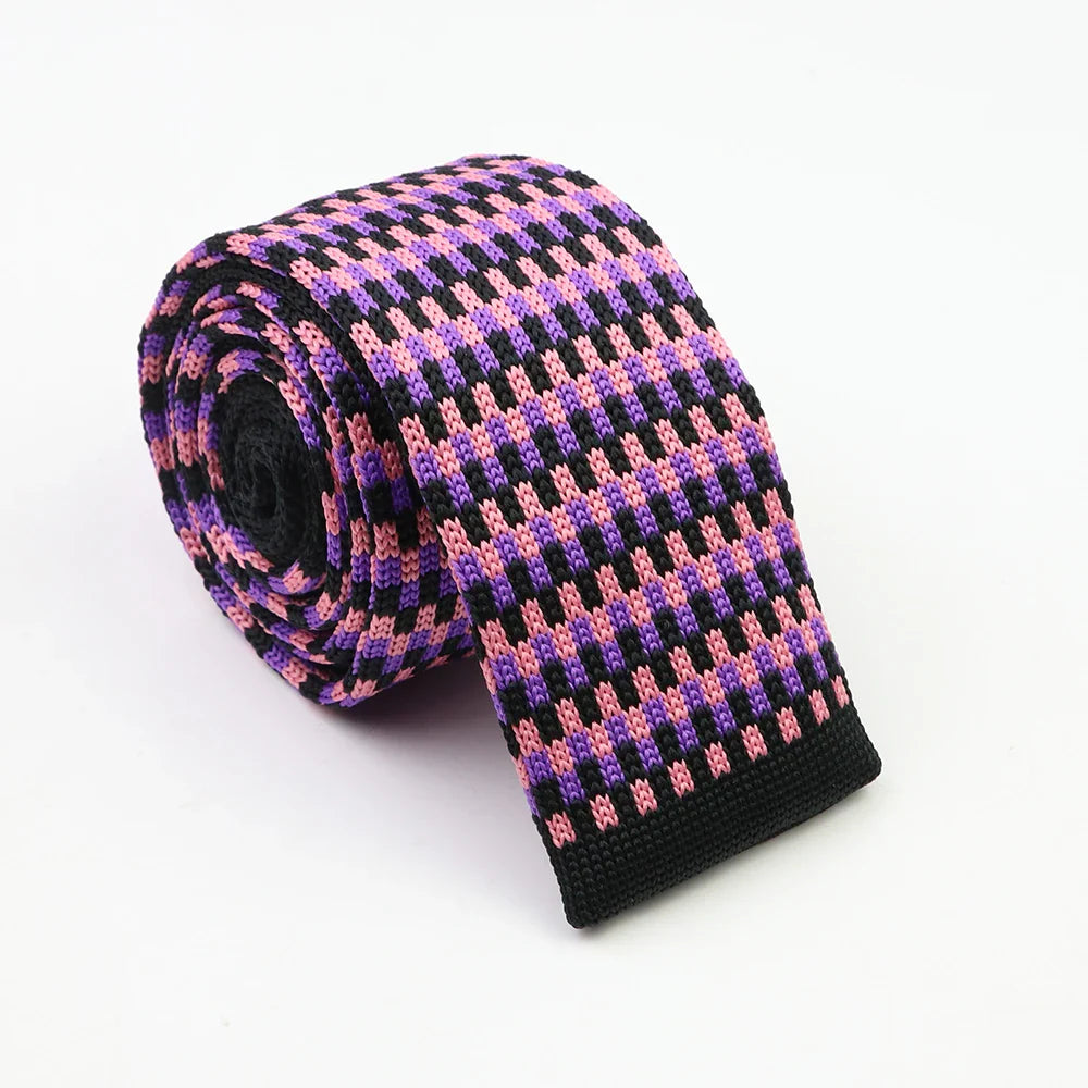Classic Knit Neck Tie for Men — 6cm Plaid & Dots Casual Business Wedding Tie