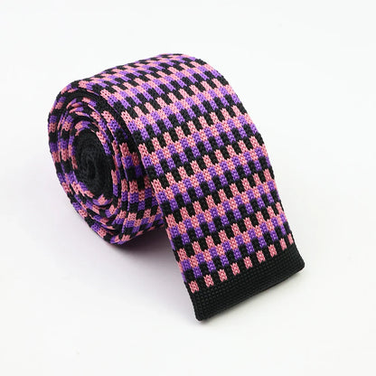 Classic Knit Neck Tie for Men — 6cm Plaid & Dots Casual Business Wedding Tie