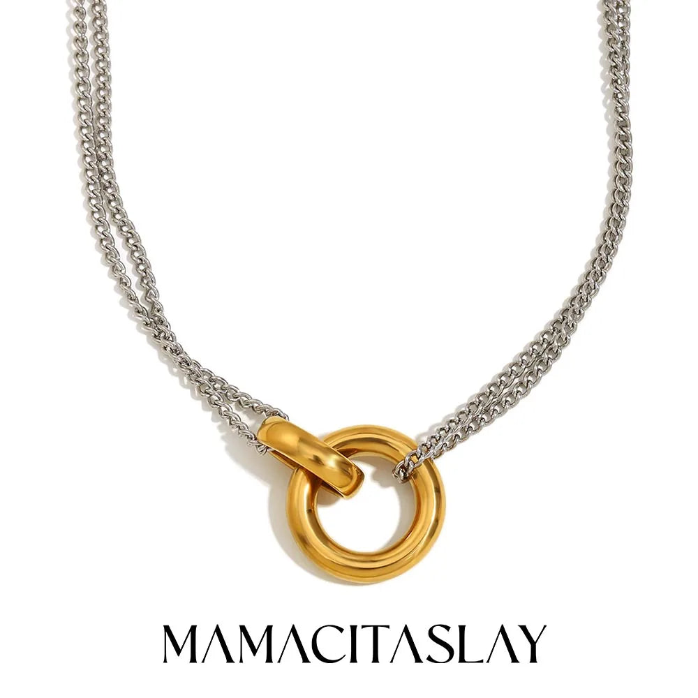 MamacitaSlay Minimalist Stainless Steel Necklace – Double Color Waterproof Charm Jewelry for Women Party Gift