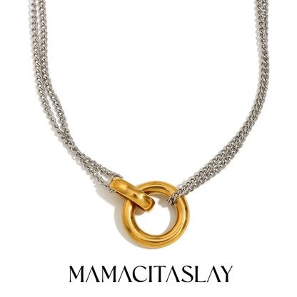 MamacitaSlay Minimalist Stainless Steel Necklace – Double Color Waterproof Charm Jewelry for Women Party Gift