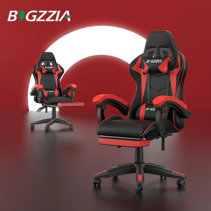 Gaming Chair with Footrest – Ergonomic Gamer Chair with Lumbar Cushion, Headrest, and Height Adjustable for Computer