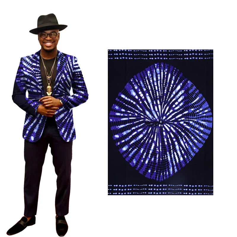 African Cotton Ankara Fabric - Nigerian Batik Blue Dress Material 3/6 Yards