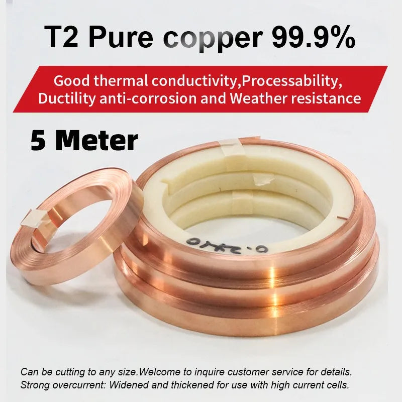 5M 99.9% T2 Copper Strip – Energy Storage & Spot Welder Connection for 18650/21700 Lithium Batteries