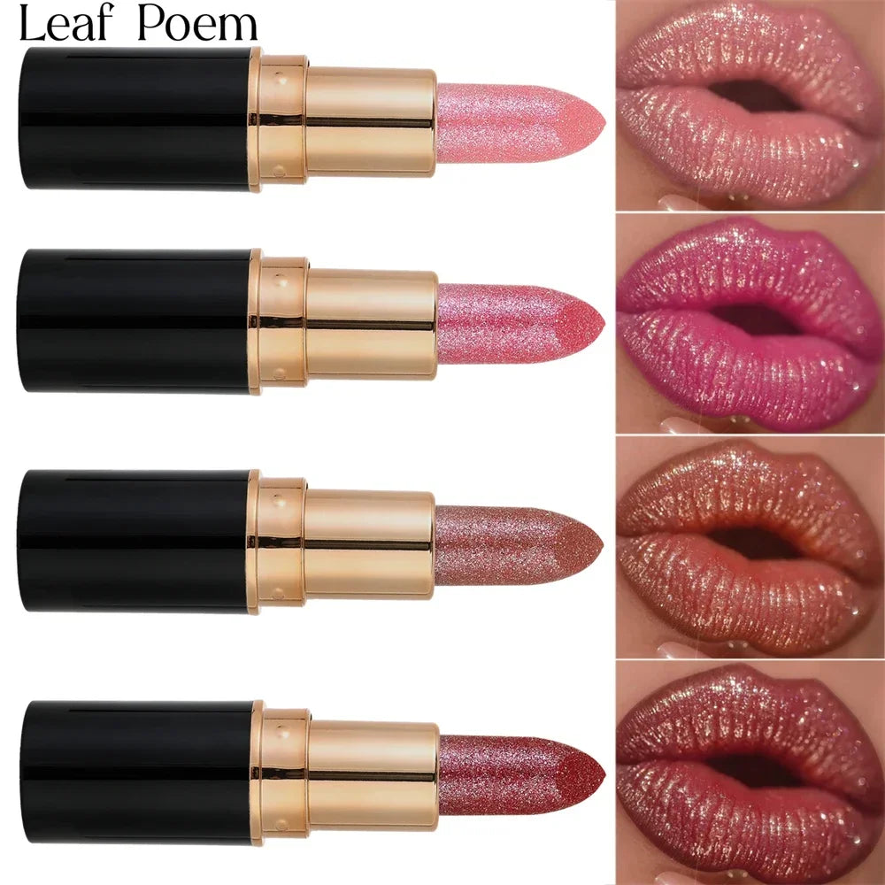 6 Colors Glitter Metallic Lipstick – Waterproof, Long-Lasting Diamond Pearlescent Lip Gloss for Moisturizing Sexy Lips
