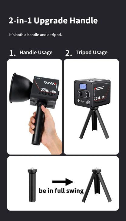 60W Pro Portable LED Video Light – COB Bi-Color Photography Light (2800K-7500K) for Livestreaming, Handheld Outdoor Shooting