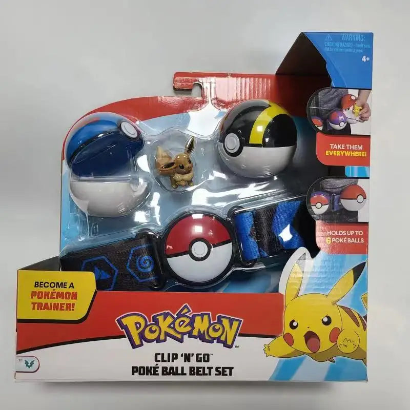 Pokémon Toy Belt Set — Poké Ball Battle Belt with Pikachu, Eevee, Charmander & Bulbasaur for Kids Gift