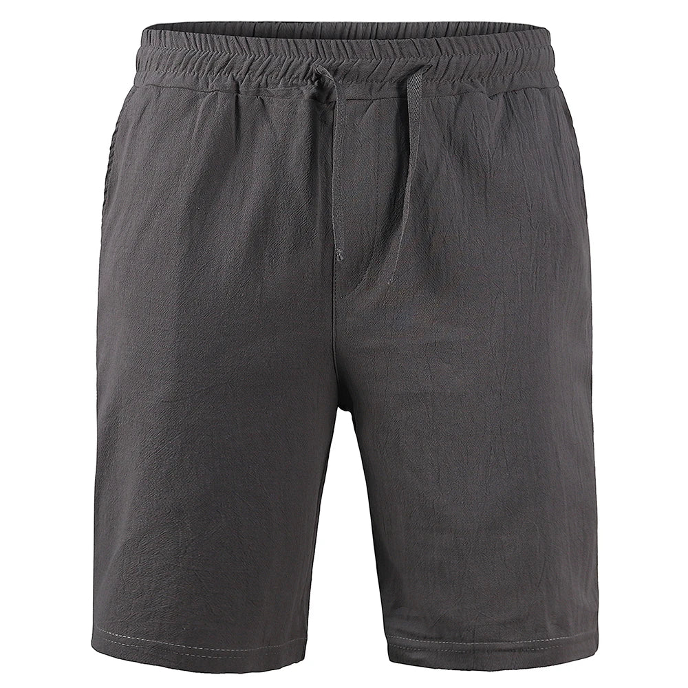 KB Men's Cotton Linen Shorts - Breathable Solid Color Summer Streetwear Pants S-3XL