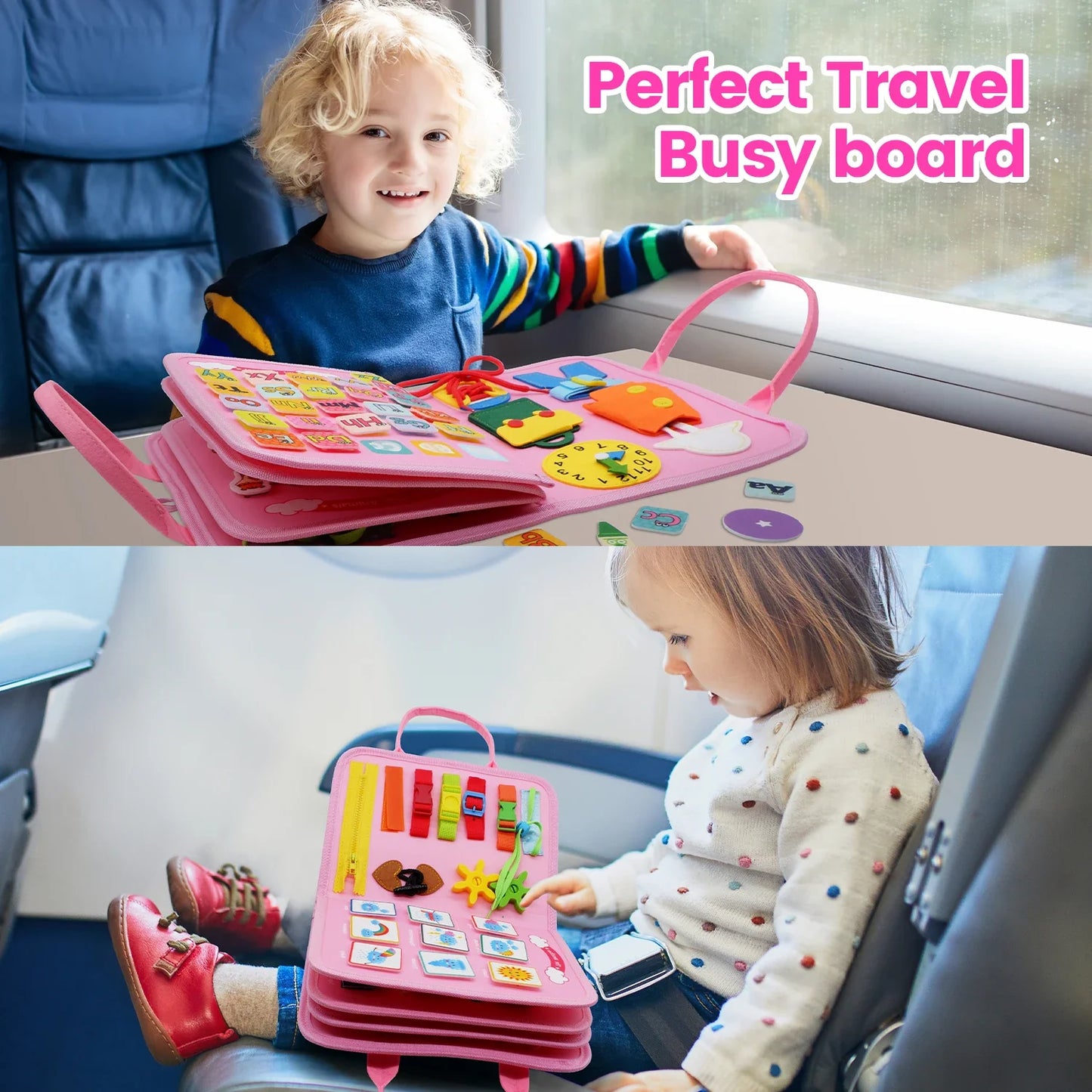 Montessori Toddler Busy Board – Educational Activity for Motor Skills & Baby Learning Toys for Travel