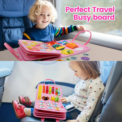 Montessori Toddler Busy Board – Educational Activity for Motor Skills & Baby Learning Toys for Travel