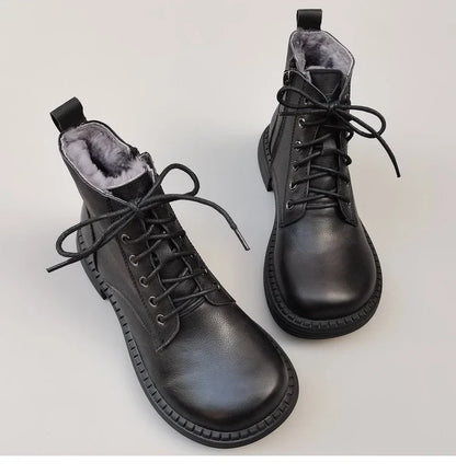 Careaymade 100% Genuine Leather Wide Casual Women’s Short Boots – Big Size, Handmade Men’s Wool Boots