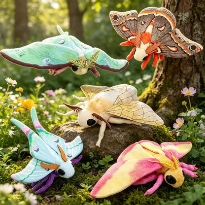 Rosy Maple Moth Plush Toy - Cute Lifelike Silkworm and Luna Moth Stuffed Insect Toy for Kids